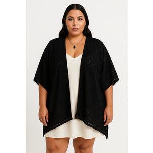 Torrid Womens Kimono Top Ruana One Size Plus Size Black Boho Whimsigoth Grunge
